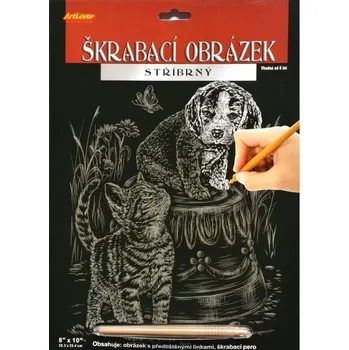 omalovánky Škrabací obrázek stříbrný - Kotě a štěně