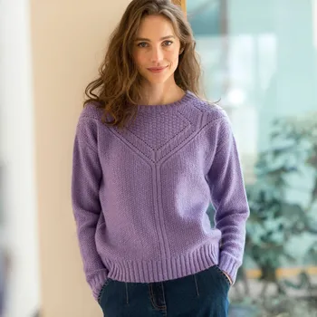 Dámský svetr Pulovr s perličkovým vzorem a kulatým výstřihem lila 38/40