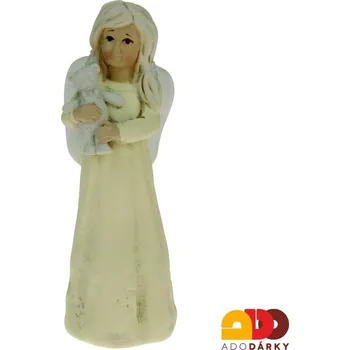 Anděl s medvídkem žlutý 17 cm (Soška keramického anděla s medvídkem)