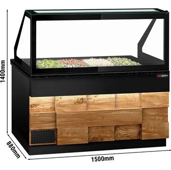 Lednice G.Gastro Commercial Saladette Prep Station TORONTO - Wood-Effect Front, Granite Top – 1500 mm – 2 Doors – 4×GN 1/1