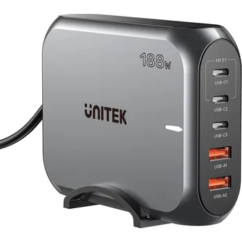 Nabíječka baterií Unitek 2xUSB-A 3xUSB-C GAN 188W