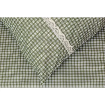 Povlečení Podpěrová s.r.o. Bavlněné povlečení ZELENÁ KOSTIČKA pozitiv s béžovou krajkou na polštáři Velikost: 140x220 (1x), 70x90 cm krajka (1x)