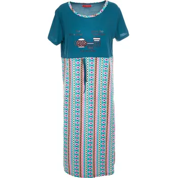 Dámská noční košile Noční košile TEA OR COFFEE - modrozelená Velikost: M