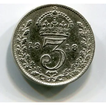 VELKÁ BRITÁNIE. 3 pence 1918. Ag.