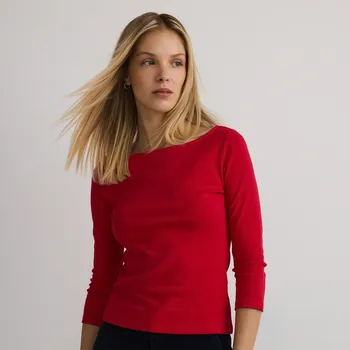Dámské oblečení Reserved - Bavlněné tričko s dlouhými rukávy - červená - ZR403-33X - ZR403-33X-S-2