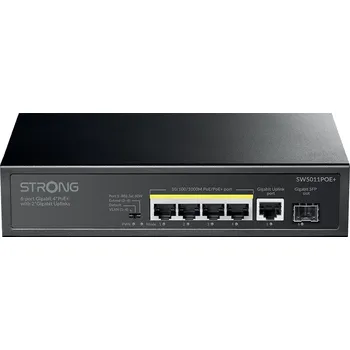 Switch STRONG switch SW5011POE+/ 4x port Gigabit POE+/ 1x Ggabit Uplink port/ 1x Gigabit port SFP/ IEEE802.3af/at/ kovové šasi
