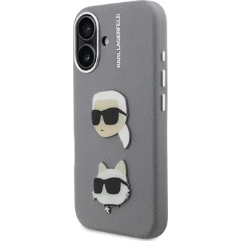 Pouzdro na mobilní telefon Zadní kryt Karl Lagerfeld Grained PU K&CH Heads pro Apple iPhone 16, šedá