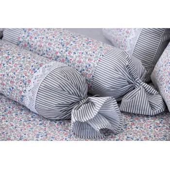 Povlak na polštářek Podpěrová s.r.o. Povlak na váleček FLORES / šedý proužek Velikost: Povlak na válec s krajkou KREP N