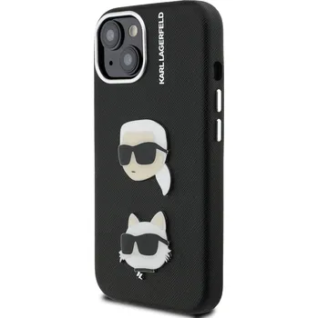 Pouzdro na mobilní telefon Zadní kryt Karl Lagerfeld Grained PU K&CH Heads pro Apple iPhone 15, černá