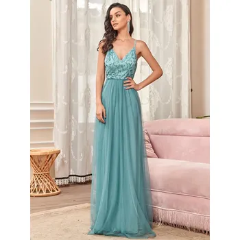 Dámské šaty Ever Pretty šaty modré dlouhé ramínka 50090 Velikost: XXL / 44 / 12 / 16