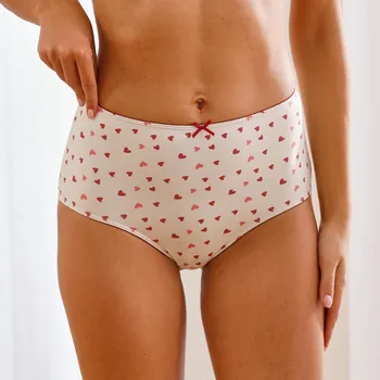 Kalhotky Blancheporte Sada 4 bavlněných kalhotek maxi s potiskem srdcí červená 50/52