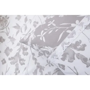 Povlečení Podpěrová s.r.o. Krepové povlečení FLORA světlá/tmavá S KRAJKOU Velikost: 200x200 (1x), 70x90 cm krajka (2x) ŠEV na peřině