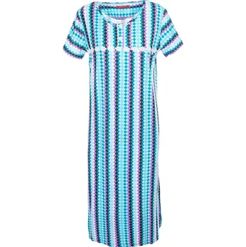 Dámská noční košile Dlouhá noční košile s krátkým rukávkem kostička modrá Velikost: M