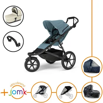 Kočárek Set 7v1 Thule Urban Glide 3 Mid blue s magnetickou sponou + madlo + korbička Soft beige + JOMK příslušenství