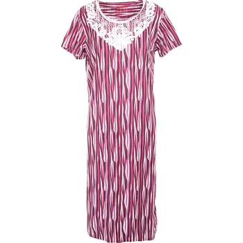 Dámská noční košile Výprodej-Noční košile Žíhaná s krajkou - červená Velikost: M