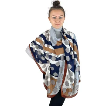 Šátek Dámský šátek 90 x 175 cm kolečka - béžový