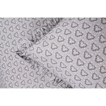 Povlečení Podpěrová s.r.o. Bavlněné povlečení ŠEDÁ SRDÍČKA S KANÝREM Velikost: 140x200 (1x), 70x90 cm kanýr (1x)