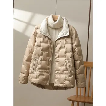 Dámská parka Dámská zimní péřová bunda s límečkem – stylová a hřejivá Barva: Khaki, Velikost: L