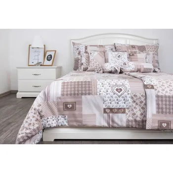 Povlečení Podpěrová s.r.o. Krepové povlečení PATCHWORK BÉŽOVÝ Velikost: 200x220 cm (1 ks), 70x90 cm (2 ks) ŠEV na peřině