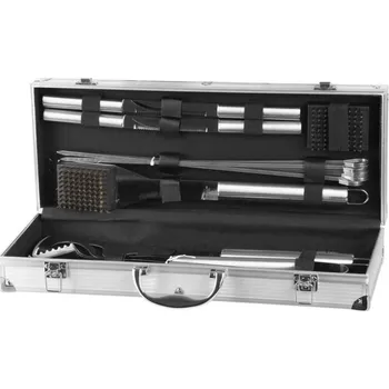 Grilovací nářadí dřevo/nerez 14ks v kufru DELUXE