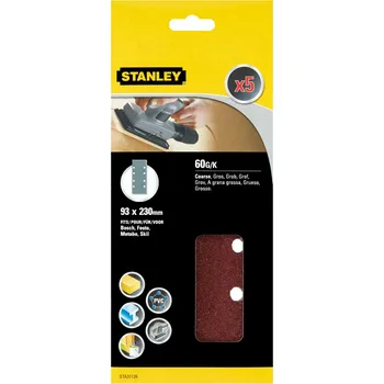 STANLEY Brusné papíry pro vibrační brusku 93 x 230 mm děrované, P60, bosch, festo metabo, skil, 5 ks