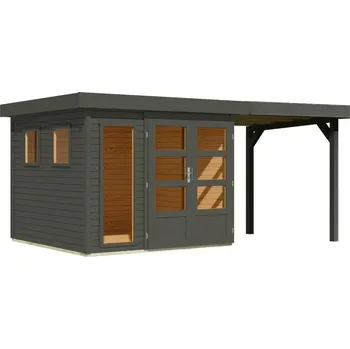 Zahradní domek KARIBU HOLZTECHNIK Dřevěný domek KARIBU LAHAR 3,5 + přístavek 240 cm (12486) terragrau LG4422