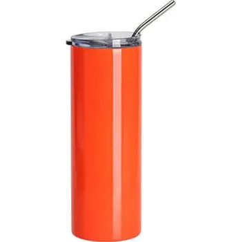 Termohrnek Termohrnek 600 ml s brčkem lesklý - neonově oranžová sublimace termotransfer