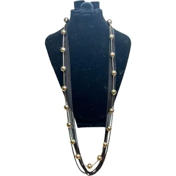 Náhrdelník BAZAR-Metal Náhrdelník - černé řetízky se zlatými kuličkami