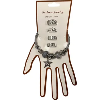 Souprava šperků SET náramku s prstýnky - šedý