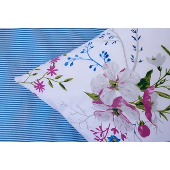 Povlečení Podpěrová s.r.o. Krepové povlečení LOUKA / modrý proužek Velikost: 240x200 cm (1 ks), 70x90 cm (2 ks) ŠEV na peřině