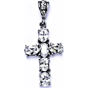 Přívěsek Zlatý přívěsek křížek, bílé i žluté zlato, čiré zirkony - P 1239/2 (zirkony 6x4 mm)