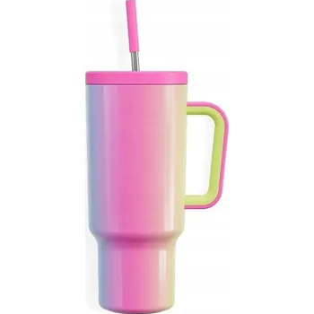 Termohrnek Termohrnek RŮŽOVÝ Na Kávu Čaj Do Auta Se Slámkou a Držákem 07F