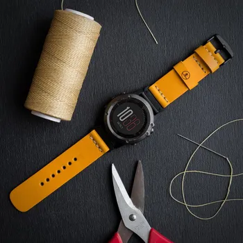 Řemínek na hodinky KOŽENÝ ŘEMÍNEK NA GARMIN QuickFit - HOŘČICOVÝ QuickFit 22 mm - stříbrné kování, L - obvod zápěstí 15 - 21 cm Vidra Brand