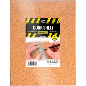 AK Interactive CORK SHEETS - FINE GRAINED / LAMINAS CORCHO - GRANO FINO - 200 x 290 x 6mm (1 SHEETS/LAMINAS)