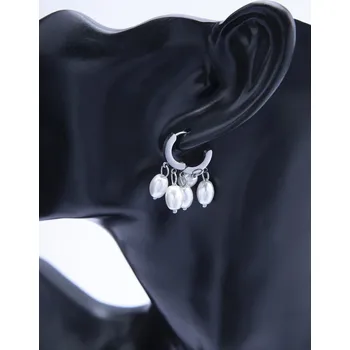 Náušnice Prosperk Kruhové náušnice z leštěné chirurgické oceli s perličkami stříbrná