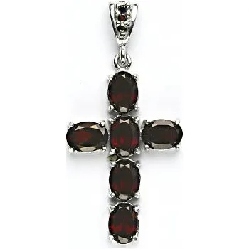 Přívěsek Zlatý přívěsek křížek,bílé i žluté zlato, přírodní granát - P 1238/2 (Zlatý křížek s granáty)