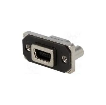 vypínač a zásuvka Zásuvka USB B mini MUSB na PCB,do panelu,přišroubováním THT