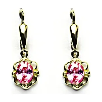 Náušnice Zlaté náušnice, růžový zirkon, žluté zlato, NK 1140/20