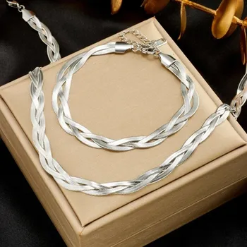 Náhrdelník Dámský náhrdelník s náramkem z chirurgické oceli Twist stříbrný