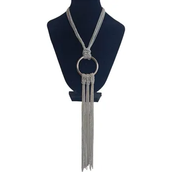 Náhrdelník BAZAR-Metal Náhrdelník - Stříbrný kruh a řetízky