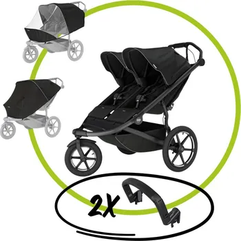 Kočárek Akční set Thule Urban Glide 3 Double Black s magnetickou sponou + pláštěnka double + moskytiéra double + 2x madlo