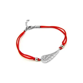 Náramek Steel Jewelry šňůrkový Náramek andělské křídlo z chirurgické oceli červený NR231036