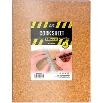 AK Interactive CORK SHEETS - COARSE GRAINED / LAMINAS CORCHO - GRANO GRUESO - 200 x 300 x 3mm (2 SHEETS/LAMINAS)