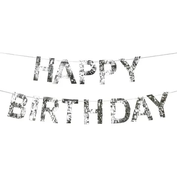 Stříbrný narozeninový banner Happy Birthday, 2,2 m, třpytivý girlanda