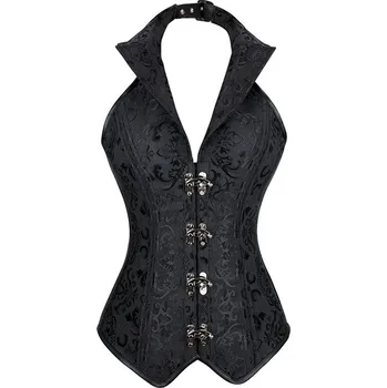 Korzet Černý korzet v "Gotic" stylu - brokátový Varianta: černá s límcem 3, Velikost: 4XL