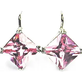 Náušnice Zlaté náušnice , bílé i žluté zlato , pink zirkon - NK 1260 (zirkon 9x9 mm)