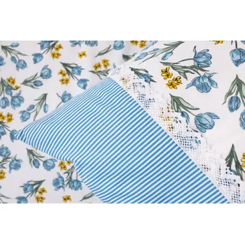 Povlečení Podpěrová s.r.o. Bavlněné povlečení TULIPÁNY / PRUH S KRAJKOU Velikost: 140x220 (1x), 70x90 cm krajka (1x)