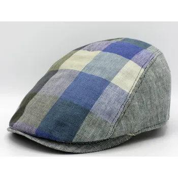 Čepice Fiebig - Headwear since 1903 Lněná kostkovaná letní bekovka - driver cap Fiebig šedá Velikost: 56 cm