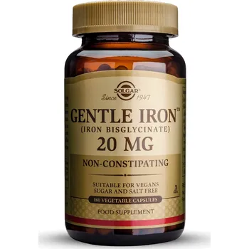 Solgar Gentle Iron, Železo bisglycinát, 20 mg, 180 rostlinných kapslí
