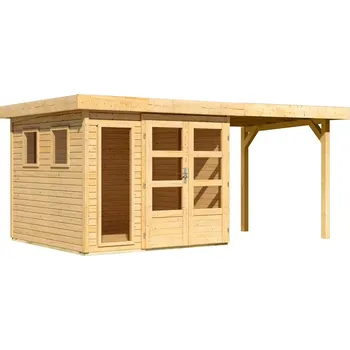 Zahradní domek KARIBU HOLZTECHNIK Dřevěný domek KARIBU LAHAR 3,5 + přístavek 240 cm (12132) natur LG4421